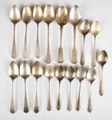Seventeen hallmarked silver spoons to include set of six Georgian teaspoons and a set of six Art