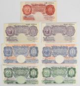 Seven Bank of England K.O. Peppiatt 10 Shillings and £1 banknotes including S--A prefix £1 without