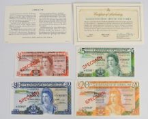 Four 1978 Gibraltar SPECIMEN banknotes comprising £1, £5, £10 and £20 with special Maltese cross