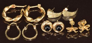Five pairs of 9ct gold earrings, 4.5g