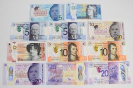 Eleven Scotland polymer £5, £10 and £20 banknotes including Clydesdale Bank, Bank of Scotland and