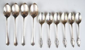 Two sets of hallmarked silver spoons comprising a set six teaspoons, London 1899, maker Josiah