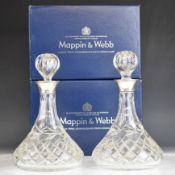 Pair of Mappin & Webb hallmarked silver mounted cut glass ship's decanters, Birmingham 1980,