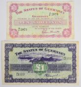 Guernsey 1945 £1 banknote signed H.E. Marquand and a 1966 10 Shillings signed L.A. Guillemette