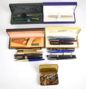 Seventeen fountain and ballpoint pens including Waterman, Conway Stewart, Cross Sheaffer etc, some