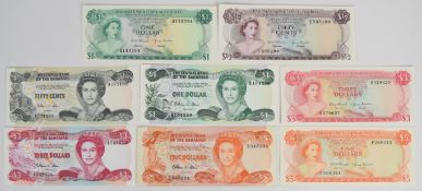 Eight Bahamas undated (1968-84) banknotes comprising two sets of $½, $1, $3 and $5, the set