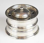 Edward VII hallmarked silver inkwell formed as a castle, London 1906, maker Edward Barnard & Sons