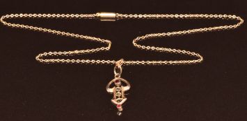Edwardian 9ct gold pendant (2.7cm) and chain with barrel clasp, 2g, 40cm