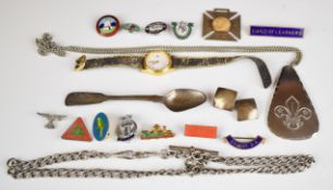 Hallmarked silver spoon, hallmarked silver curb link chain, Keswick School of Industrial Arts