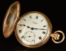 J W Benson of London 9ct gold keyless winding half hunter pocket watch with inset subsidiary seconds