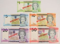 Jersey 2010 SPECIMEN banknote set including £1, £5, £10, £20 and £50