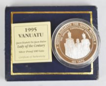 Royal Mint commemorative 1995 Vanuatu .999 fine silver proof 100 Vatu limited edition 1/2000 coin,