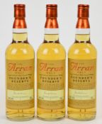 Three bottles of The Arran Malt Founder's Reserve Single Island Malt Scotch Whisky, 43% vol, 70cl,