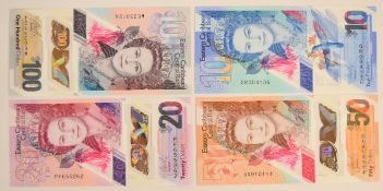 Four East Caribbean States 2019 polymer banknotes, $10 Dollars to $100