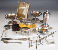 Silver and silver plated items to include hallmarked silver photograph frame, overall height 18cm,