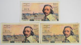 Three France post-revaluation 10 Nouveaux Francs banknotes, 1960-1962
