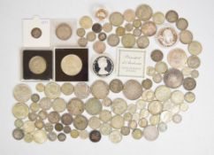 Approximately 650g of World silver coinage to include Commonwealth, South Africa, 1840 Queen