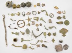 Large collection of detectorists finds including glass intaglio seal in bronze mount with traces