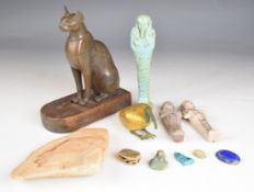 Egyptian collectables including Grand Tour style faience shabti, scarab beetles, Ibis figure etc,