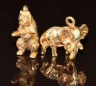 Two 9ct gold charms, one in the form of a bear and the other an elephant, 6.4g