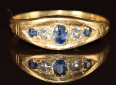 A c1920 18ct gold ring set with sapphires and diamonds, 2.4g, size M