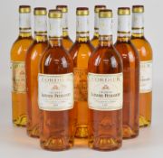 Nine bottles of Cordier Chateau Lafaurie-Peyraguey Sauternes Cru Classé 1988, 14% vol, 75cl.
