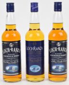 Three bottles of Arran Loch Ranza Blended Scotch Whisky, 40% vol, 70cl. PLEASE NOTE ALL ALCOHOL &