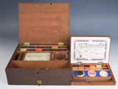 Two 19thC artist's watercolour boxes comprising Rowney example with three ceramic mixing dishes, one