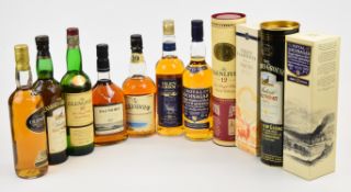 Seven bottles of Single Malt Scotch Whisky comprising Glenlivet, Glen Garioch, Eileandour,