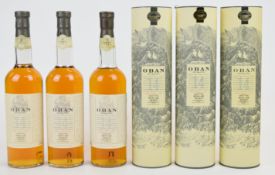 Three bottles of Oban 14 Year old West Highland Single Malt Scotch Whisky, 43% vol, 70cl, in