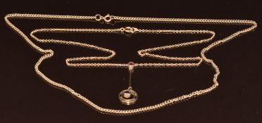 Edwardian 9ct gold necklace set with amethysts and a 9ct rose gold chain, 8.6g, 40 & 44cm