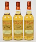 Three bottles of The Arran Malt Founder's Reserve Single Island Malt Scotch Whisky, 43% vol, 70cl,