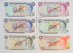 Six Bermuda 1978-84 SPECIMEN banknotes comprising $1, $5, $10, $20, $50 and $100