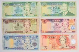 Five Fiji 2002 issue banknotes comprising $2, $5, $10, $20 and $50, together with a Year 2000