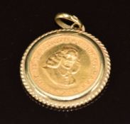 1 Rand gold coin in 9ct gold pendant mount, 5.7g