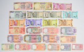 Twenty six India banknotes with denominations from 1 Rupee to 2000 Rupees