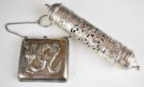 Indian or similar silver scroll holder marked 900, length 19cm, weight 147g,  together with a