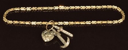 Victorian gilt bracelet with engraved hope, faith and love charm