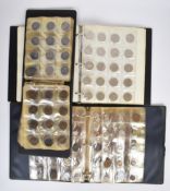 Amateur coin collection in three albums, includes pre 1947 silver etc