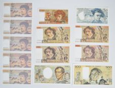 Thirteen France 1968-81 issue banknotes, including all denominations from 10-500 Francs