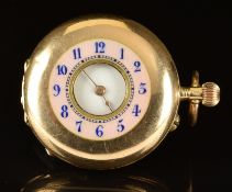 Continental 14ct gold keyless winding half hunter pocket watch with black Roman numerals, gold