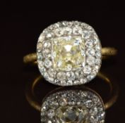 Victorian gold ring set with a central yellow diamond measuring approximately 1ct surrounded by