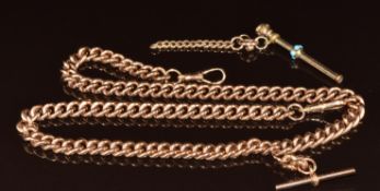 A 9ct gold double Albert / watch chain made up of curb links (75.7g, 50cm) with additional section