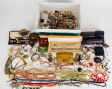 A collection of jewellery including coral necklace, Victorian agate brooch, Victorian agate stick