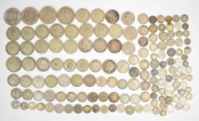Approximately 785g of various silver and white metal coinage, George III onwards, together with '