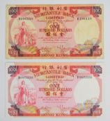 Two Hong Kong Mercantile Bank 1974 $100 banknotes