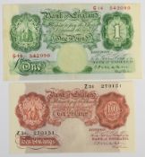 Bank of England C.P. Mahon 10 Shillings and £1 banknotes, Series A (Britannia) issue