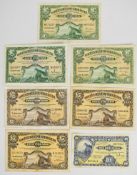 Seven Gibraltar 1965-1975 10 Shillings, £1 and £5 banknotes
