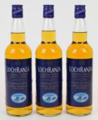 Three bottles of Arran Distillers Loch Ranza Founders' Reserve Scotch Whisky, 40% vol, 70cl.