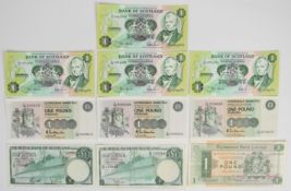 Ten Scotland £1 banknotes including last-issue 1988 Clydesdale and Bank of Scotland notes